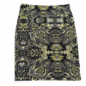 LuLaRoe Black and Yellow Paisley Pencil Skirt